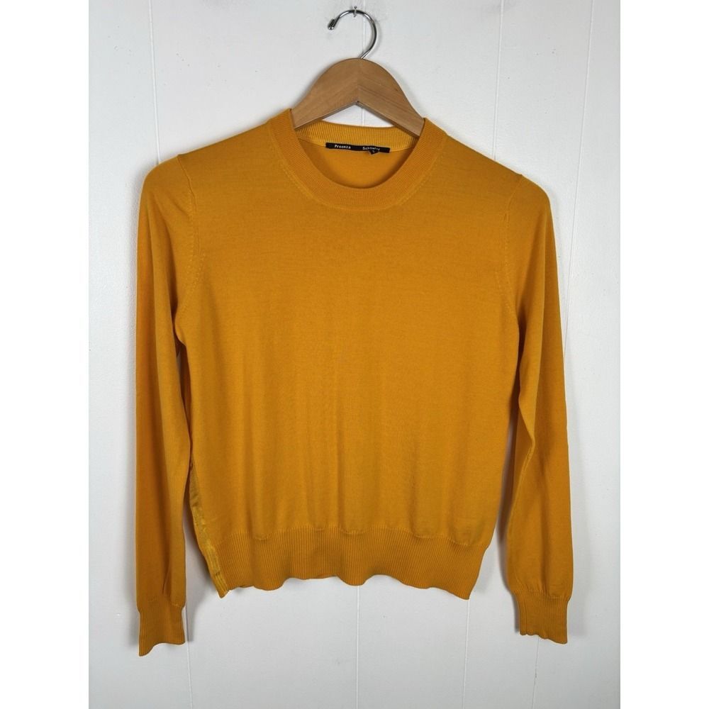 PROENZA SCHOULER Sz Small Golden Yellow Thin Knit Wool Crewneck Sweater‎